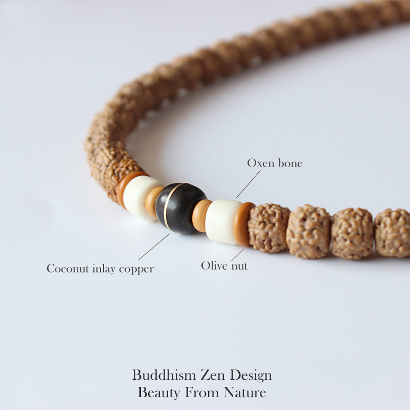 Buddhist Handcrafted Nature Sandalwood Salubrious Tribal Necklace for "Intuition & Character" (Handcarved Organic Rudraksha Beads)