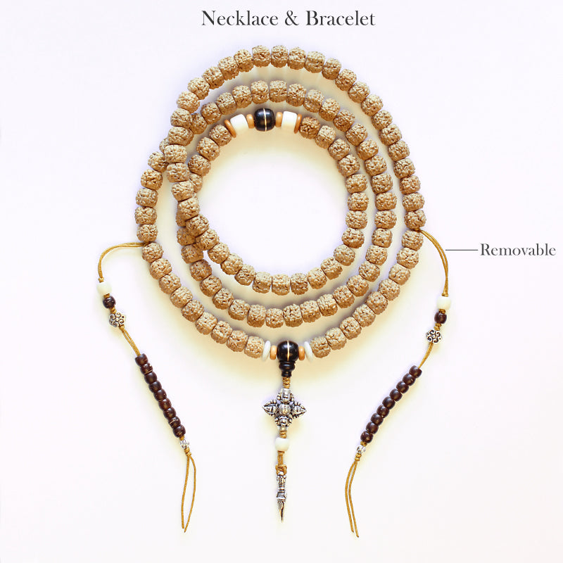 Buddhist Handcrafted Nature Sandalwood Salubrious Tribal Necklace for "Intuition & Character" (Handcarved Organic Rudraksha Beads)