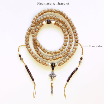 Buddhist Handcrafted Nature Sandalwood Salubrious Tribal Necklace for "Intuition & Character" (Handcarved Organic Rudraksha Beads)