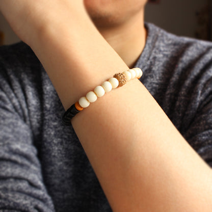 Buddhist Handcrafted Nature Sandalwood Bracelet for "Peace & Calmness" (made with Coco Nut Shell & Rudraksha Seeds)
