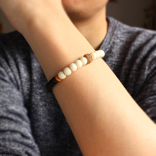 Buddhist Handcrafted Nature Sandalwood Bracelet for "Peace & Calmness" (made with Coco Nut Shell & Rudraksha Seeds)