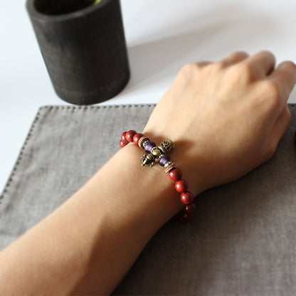 Buddhist Handcrafted Nature Sandalwood Bracelet for "Benevolence & Bold" with Vajra Strength Charm