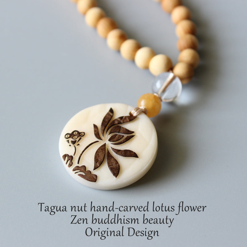 Buddhist Handcrafted Nature Sandalwood Necklace for "Harmony & Focus" (made with Organic Tree Tagua Nut)
