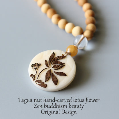 Buddhist Handcrafted Nature Sandalwood Necklace for "Harmony & Focus" (made with Organic Tree Tagua Nut)