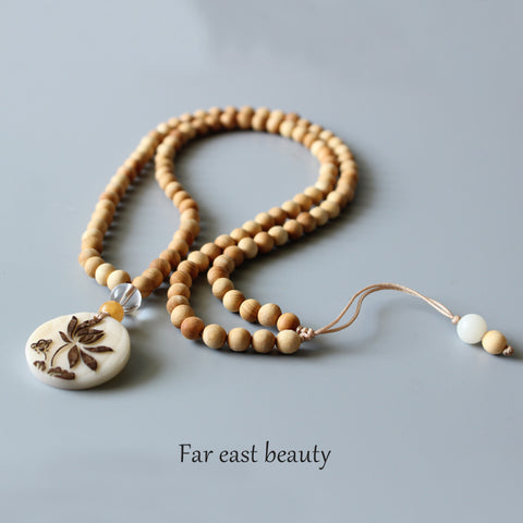 Buddhist Handcrafted Nature Sandalwood Necklace for "Harmony & Focus" (made with Organic Tree Tagua Nut)