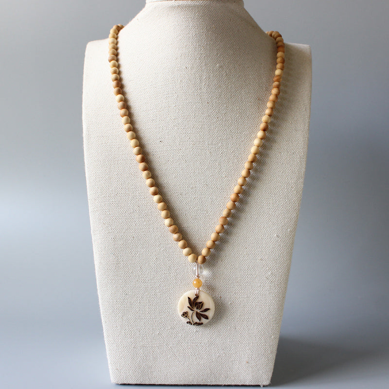 Buddhist Handcrafted Nature Sandalwood Necklace for "Harmony & Focus" (made with Organic Tree Tagua Nut)