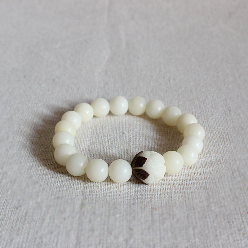 Buddhist Handcrafted Nature Sandalwood Bracelet for " Tolerance & Patience" (made with Organic Lotus Flower & White Bodhi Seeds)