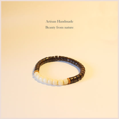 Buddhist Handcrafted Nature Sandalwood Bracelet for "Zen Buddhism" (made with Organic Coconut Shell, Ivory Beads, & Olive Nut)