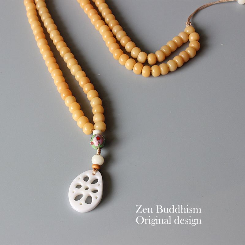 Buddhist Handcrafted Nature Sandalwood Necklace - "Peacefully Awake" (made with Natural Tree Bodhi Seed)