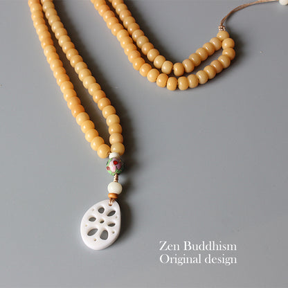Buddhist Handcrafted Nature Sandalwood Necklace - "Peacefully Awake" (made with Natural Tree Bodhi Seed)