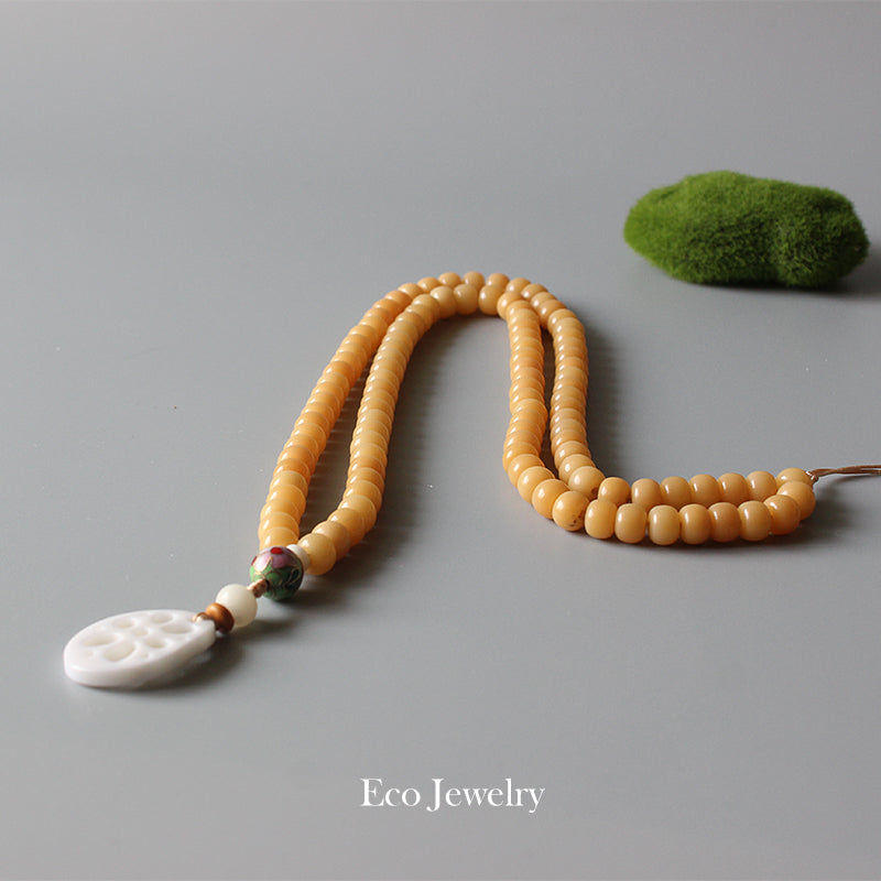 Buddhist Handcrafted Nature Sandalwood Necklace - "Peacefully Awake" (made with Natural Tree Bodhi Seed)
