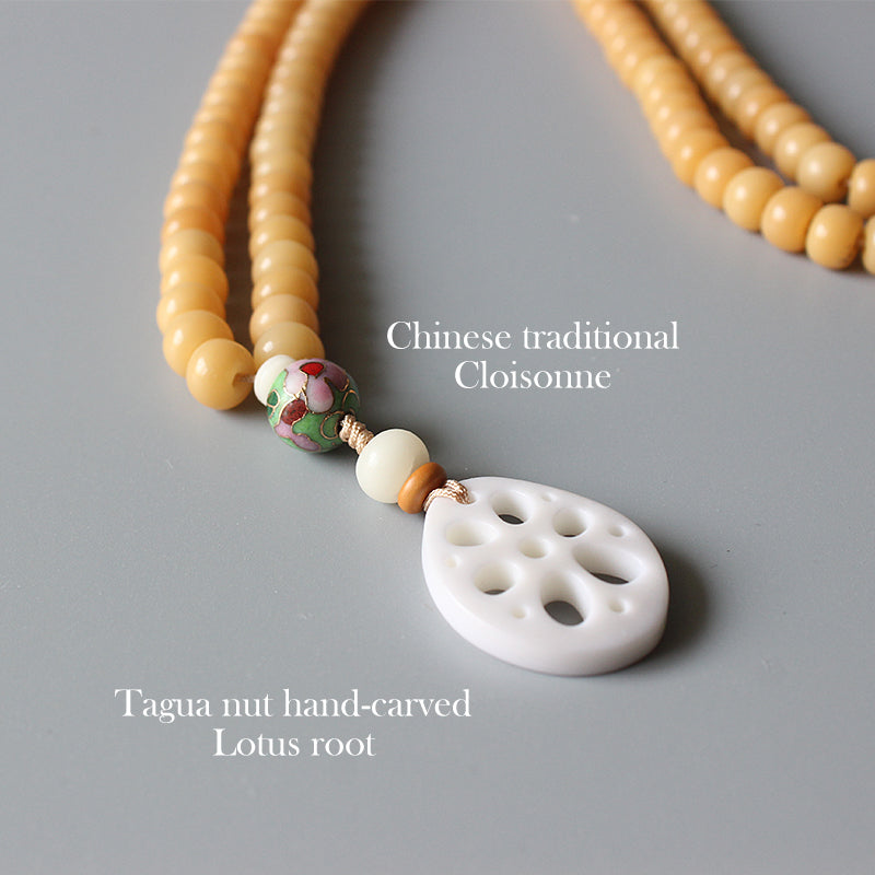 Buddhist Handcrafted Nature Sandalwood Necklace - "Peacefully Awake" (made with Natural Tree Bodhi Seed)
