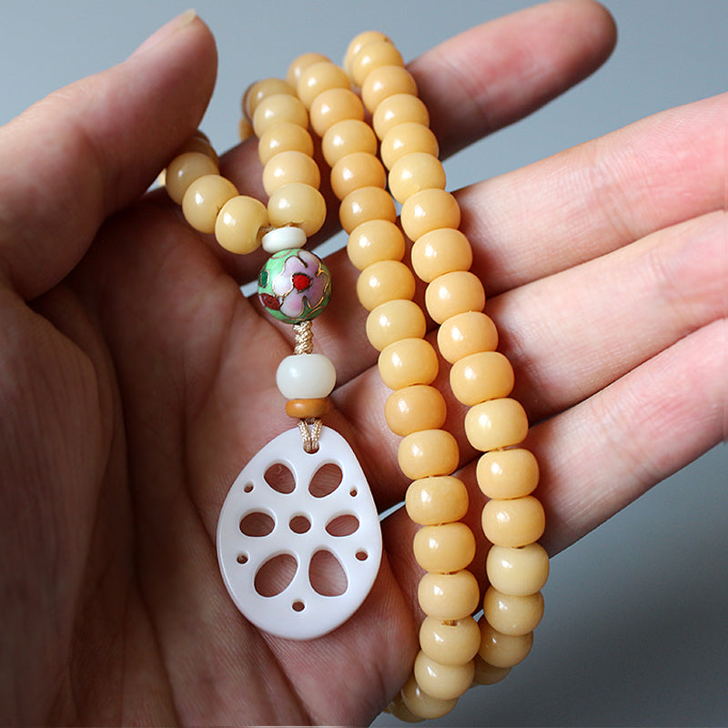 Buddhist Handcrafted Nature Sandalwood Necklace - "Peacefully Awake" (made with Natural Tree Bodhi Seed)