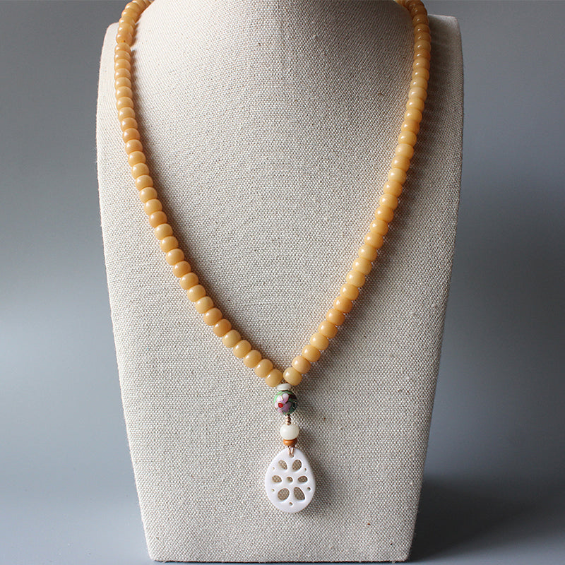 Buddhist Handcrafted Nature Sandalwood Necklace - "Peacefully Awake" (made with Natural Tree Bodhi Seed)