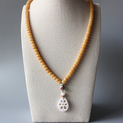 Buddhist Handcrafted Nature Sandalwood Necklace - "Peacefully Awake" (made with Natural Tree Bodhi Seed)