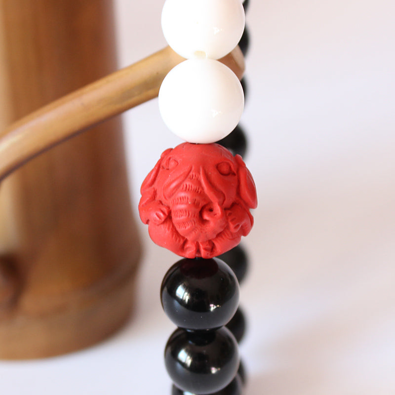 Healing Bracelet with Carved Elephant Charm (Black Obsidian)