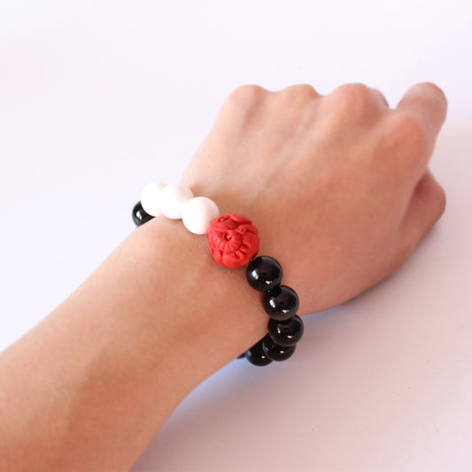Healing Bracelet with Carved Elephant Charm (Black Obsidian)