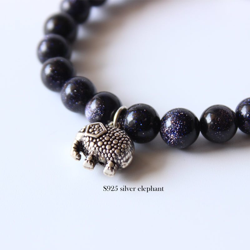 Buddhist Handcrafted Nature Sandalwood Bracelet for "Success & Glory" - Blue Obsidian Sandstones