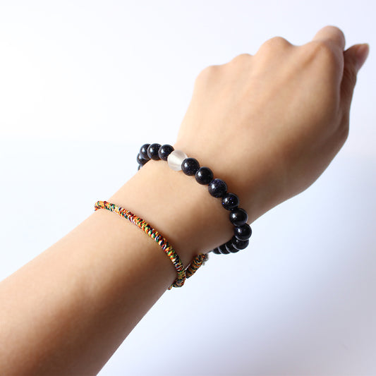 Buddhist Handcrafted Nature Sandalwood Bracelet for "Success & Glory" - Blue Obsidian Sandstones