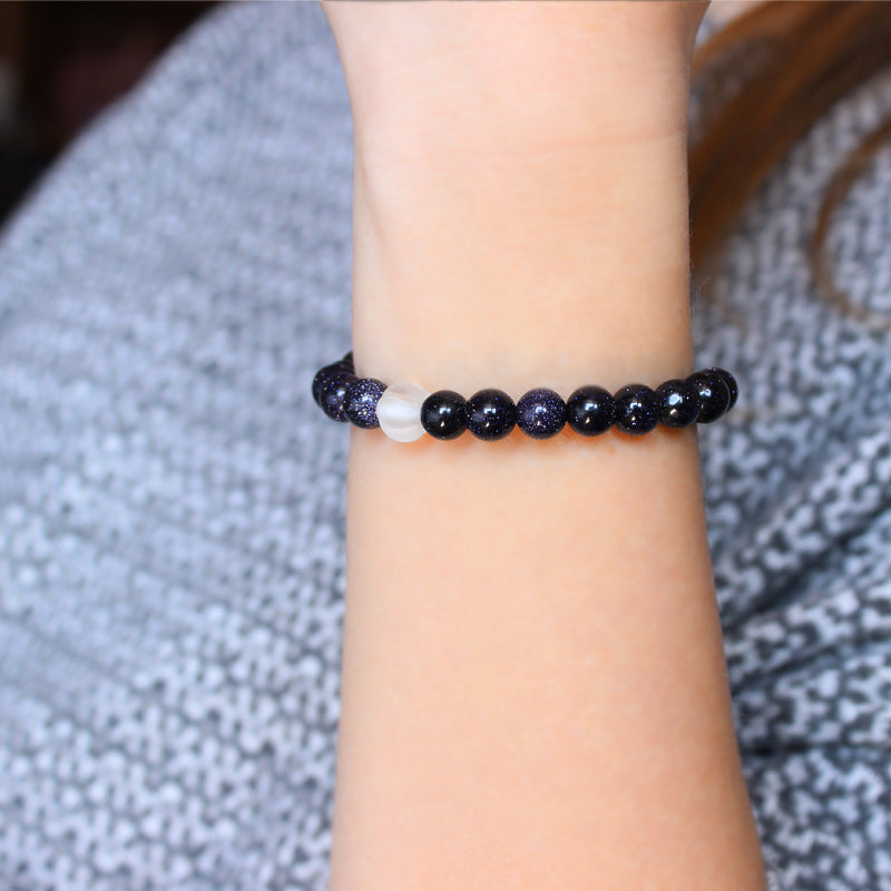 Buddhist Handcrafted Nature Sandalwood Bracelet for "Success & Glory" - Blue Obsidian Sandstones