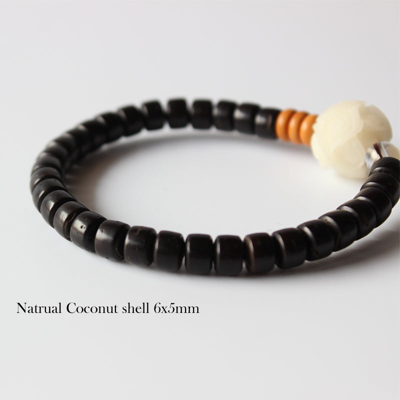 Buddhist Handcrafted Nature Sandalwood Enlightenment Bracelet with Rose Charm (Bodhi Ivory Seeds)