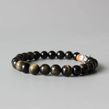 Lucky Golden Obsidian Beaded Charm Bracelet (Golden Obsidian Beads)