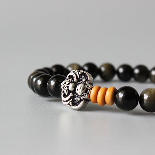 Lucky Golden Obsidian Beaded Charm Bracelet (Golden Obsidian Beads)