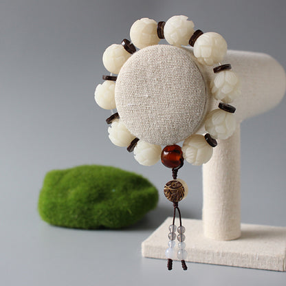 Buddhist Handcrafted Nature Sandalwood White Lotus Bracelet (Bodhi Ivory  Seed)