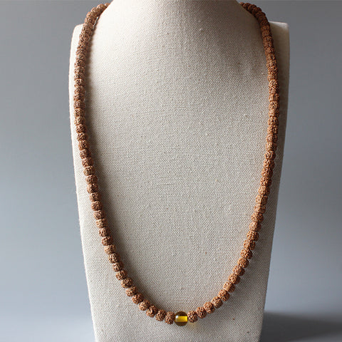 Buddhist Handcrafted Nature Sandalwood Cleansed Chakra Necklace (Ivory Rudraksha Beads)