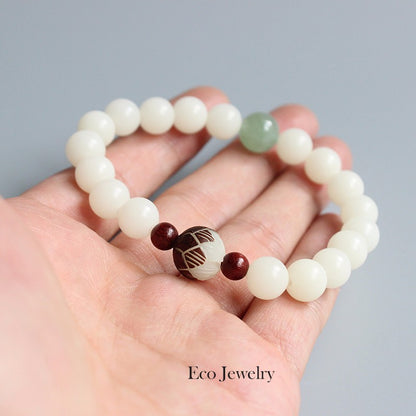 Buddhist Handcrafted Nature Sandalwood Bracelet for Awakening & Enlightenment (White Bodhi Seeds)