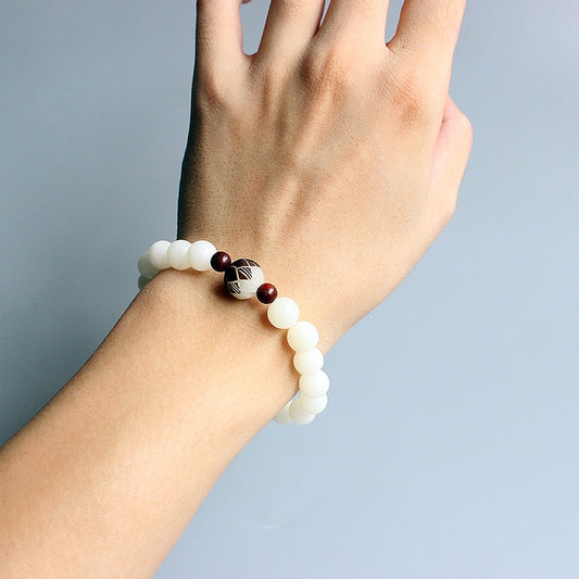 Buddhist Handcrafted Nature Sandalwood Bracelet for Awakening & Enlightenment (White Bodhi Seeds)