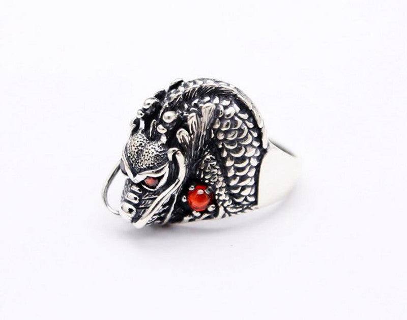 Ancient Dragon Ring of Protection (For Men) (Silver)