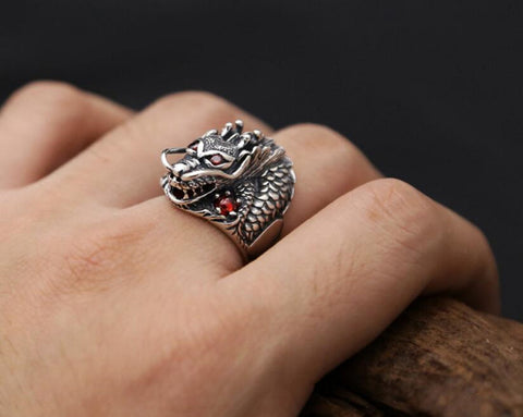 Ancient Dragon Ring of Protection (For Men) (Silver)