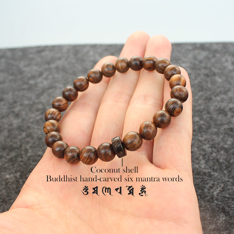 Buddhist Handcrafted Nature Sandalwood Bracelet for "Integrity & Loyalty" - Om Ma Ni Pad Me Hum Center
