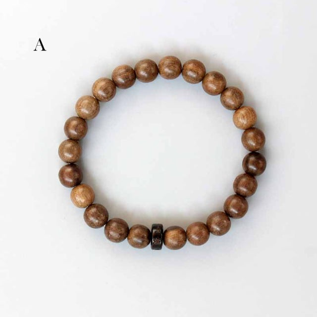 Buddhist Handcrafted Nature Sandalwood Bracelet for "Integrity & Loyalty" - Om Ma Ni Pad Me Hum Center