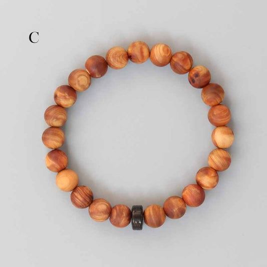 Buddhist Handcrafted Nature Sandalwood Bracelet for "Integrity & Loyalty" - Om Ma Ni Pad Me Hum Center
