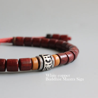 Buddhist Handcrafted Nature Sandalwood Bracelet for "Peace & Joy" with Blessed Mantra Charm