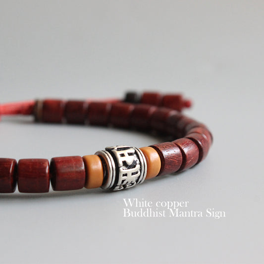 Buddhist Handcrafted Nature Sandalwood Bracelet for "Peace & Joy" with Blessed Mantra Charm