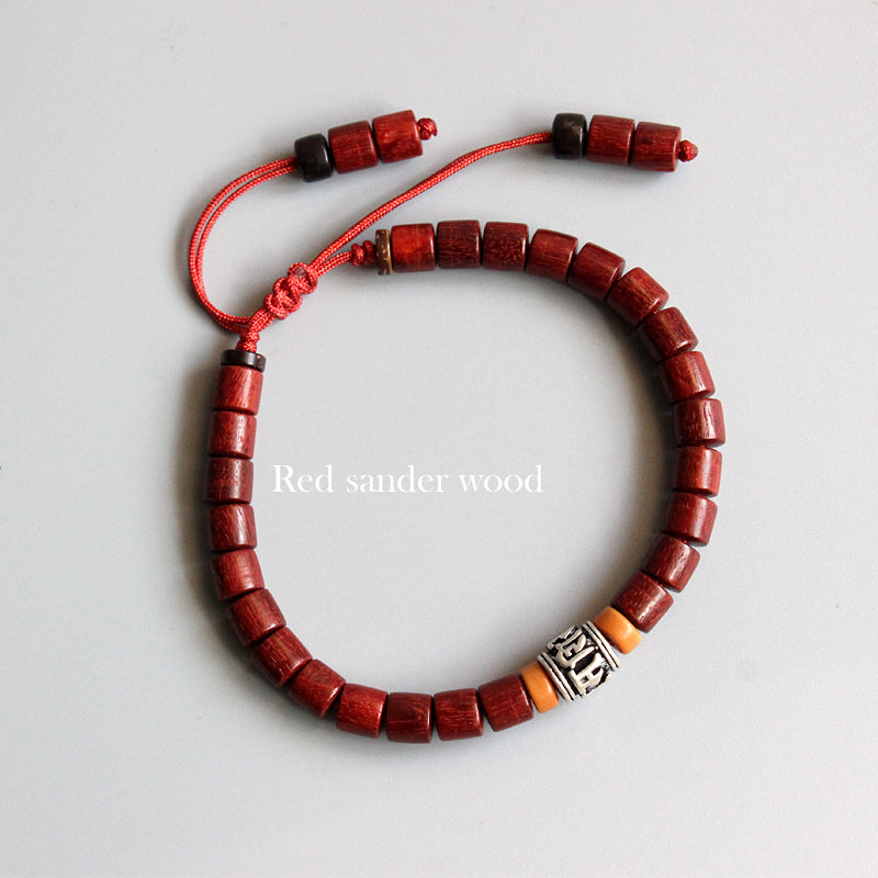 Buddhist Handcrafted Nature Sandalwood Bracelet for "Peace & Joy" with Blessed Mantra Charm
