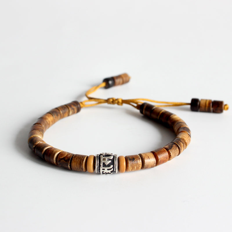Buddhist Handcrafted Nature Sandalwood Bracelet for "Peace & Joy" with Blessed Mantra Charm