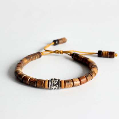 Buddhist Handcrafted Nature Sandalwood Bracelet for "Peace & Joy" with Blessed Mantra Charm