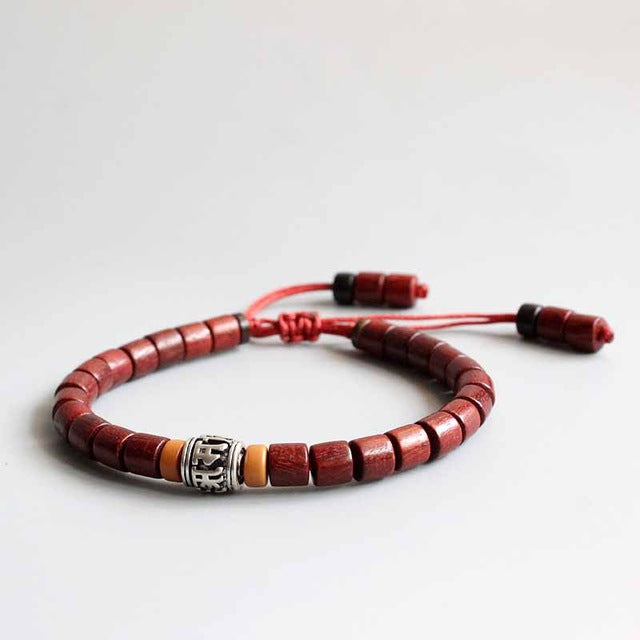 Buddhist Handcrafted Nature Sandalwood Bracelet for "Peace & Joy" with Blessed Mantra Charm