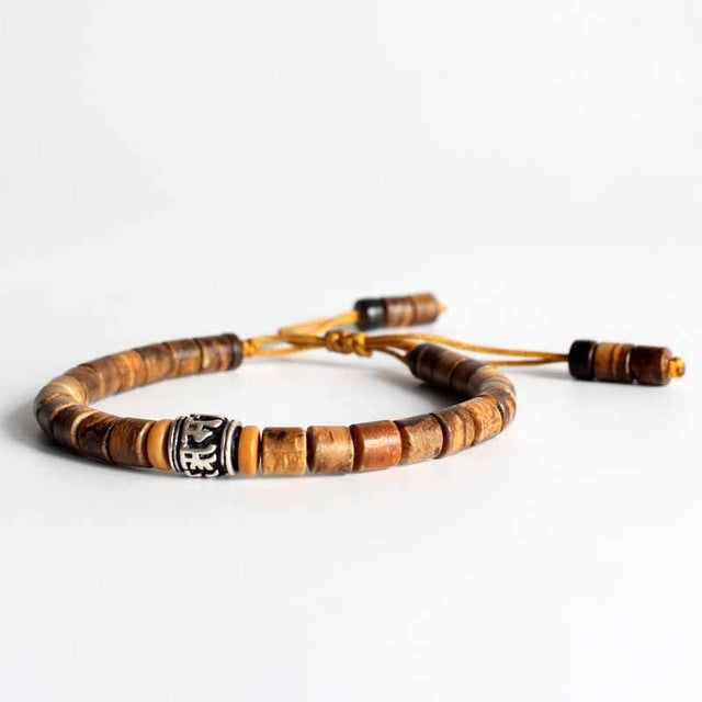 Buddhist Handcrafted Nature Sandalwood Bracelet for "Peace & Joy" with Blessed Mantra Charm