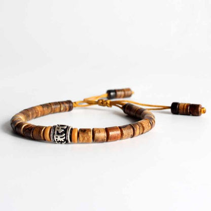 Buddhist Handcrafted Nature Sandalwood Bracelet for "Peace & Joy" with Blessed Mantra Charm