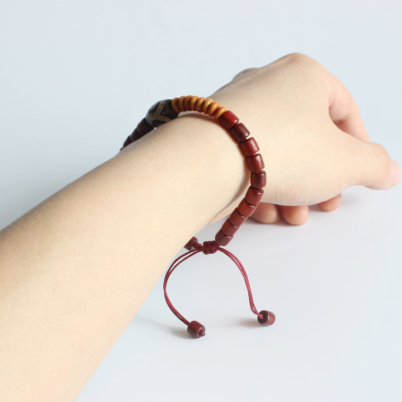 Buddhist Handcrafted Nature Sandalwood Bracelet for "Stillness & intuition" with Tibetan Historic Granite Amulet