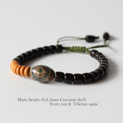 Buddhist Handcrafted Nature Sandalwood Bracelet for "Stillness & intuition" with Tibetan Historic Granite Amulet