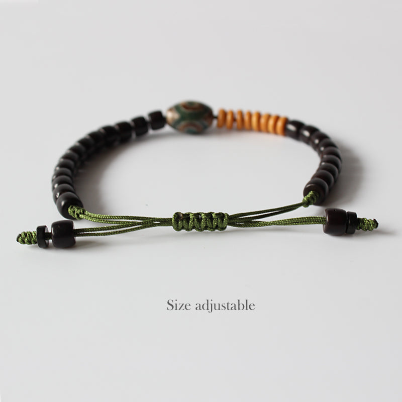 Buddhist Handcrafted Nature Sandalwood Bracelet for "Stillness & intuition" with Tibetan Historic Granite Amulet