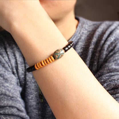 Buddhist Handcrafted Nature Sandalwood Bracelet for "Stillness & intuition" with Tibetan Historic Granite Amulet