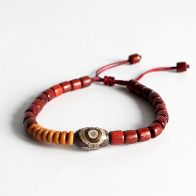 Buddhist Handcrafted Nature Sandalwood Bracelet for "Stillness & intuition" with Tibetan Historic Granite Amulet
