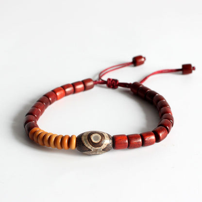 Buddhist Handcrafted Nature Sandalwood Bracelet for "Stillness & intuition" with Tibetan Historic Granite Amulet